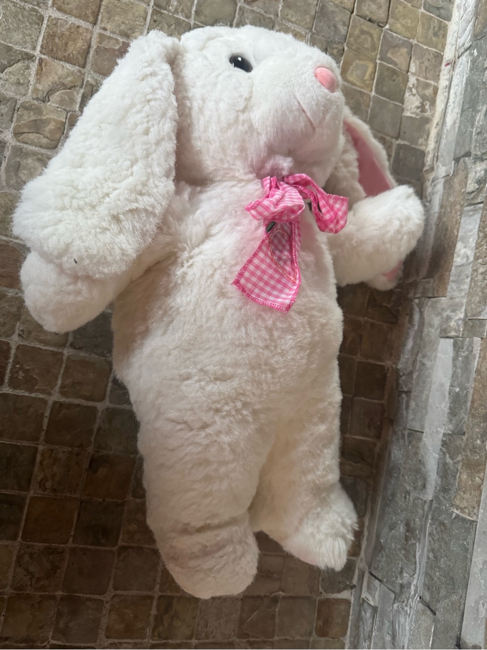Plush White Bunny with Pink Bow - Picture 3 of 4